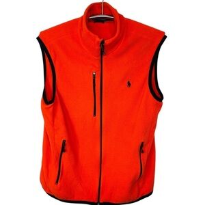 Polo Ralph Lauren Performance Bright Orange Full Zip Fleece Vest Size Large